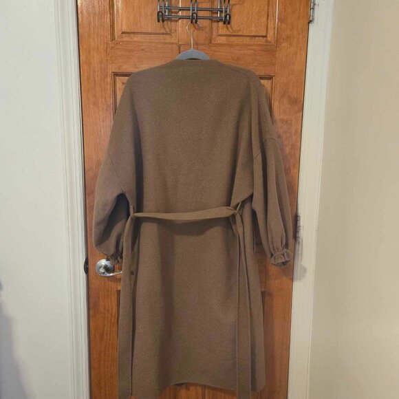 ZARA Camel/Brown/Tan Long Wool Belted Coat Small - Picture 5 of 5